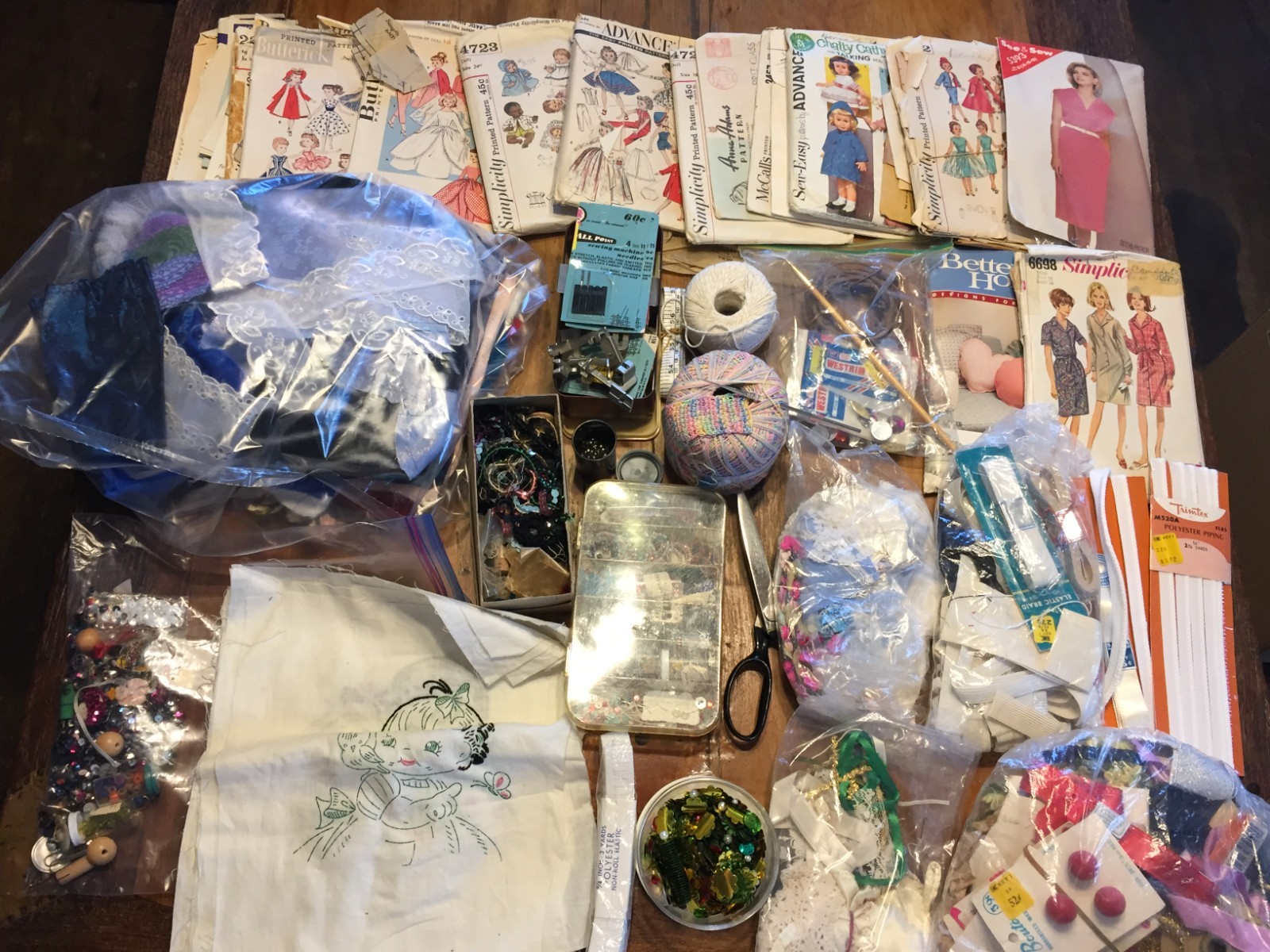 Large Lot of Sewing Notions,Doll Making Accessories,Patterns,Fabric,Buttons