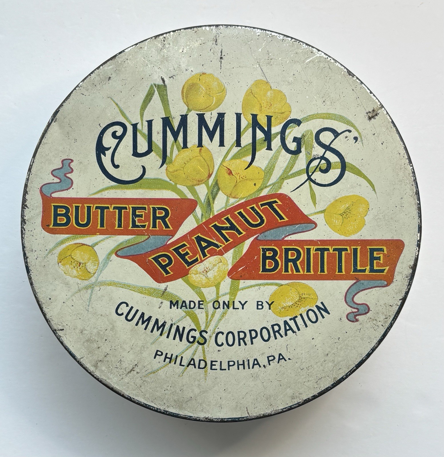 Rare Antique Cummings Butter Peanut Brittle Advertising Tin Lithographed 1 Lb PA
