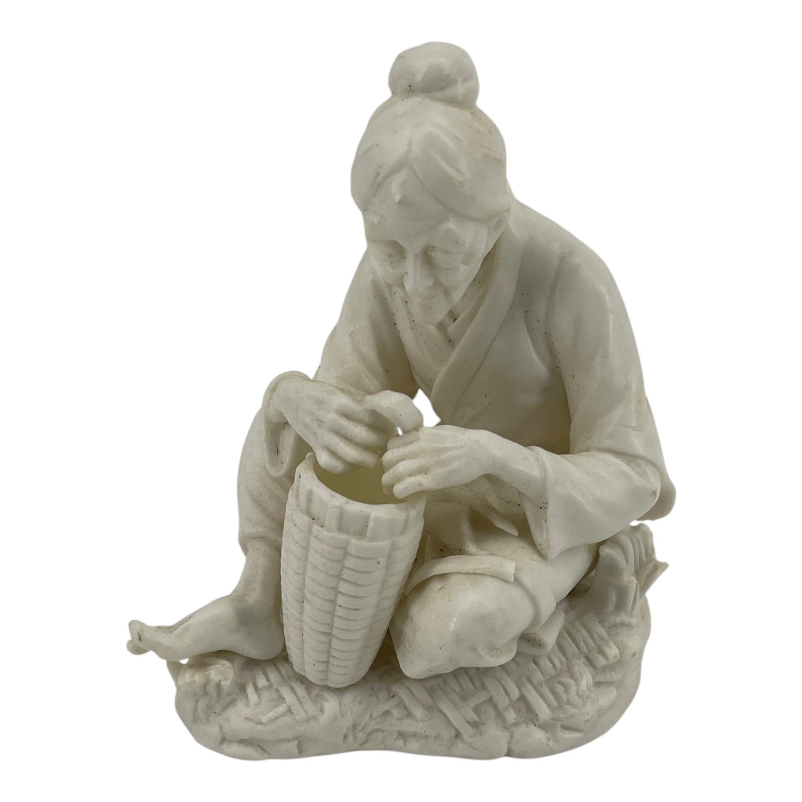 Vintage Ardalt Lenwile China Japan Older Woman Weaving Basket Figurine White