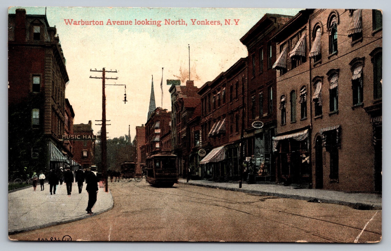 Yonkers NY New York~Warburton Avenue~Music Hall~Trolley~c1900s Antique Postcard