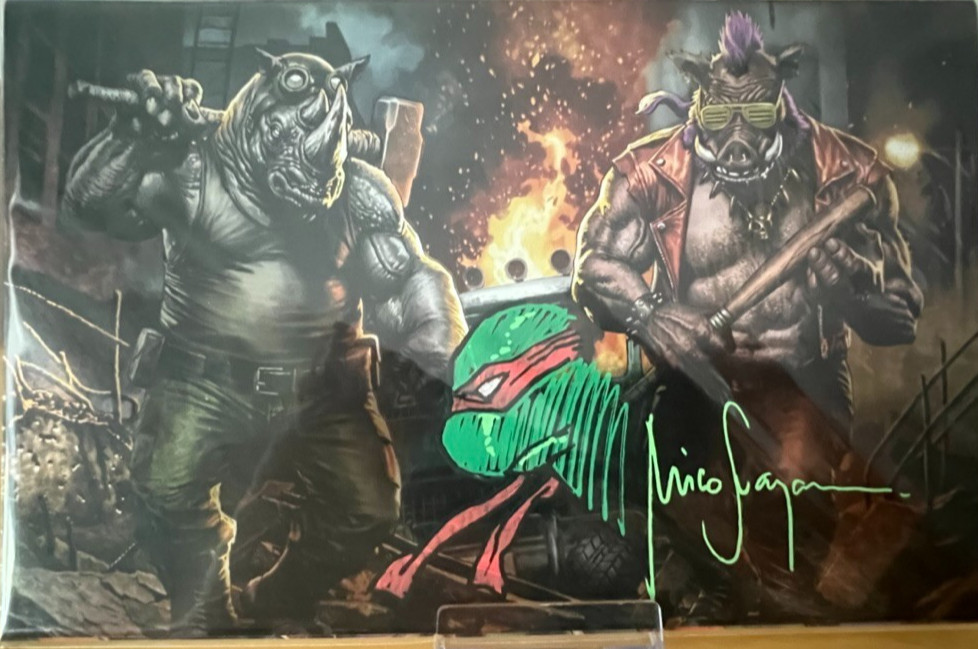 SIGNED & SKETCHED TMNT #19 MICO SUAYAN BEBOP & ROCKSTEADY Foil Variant