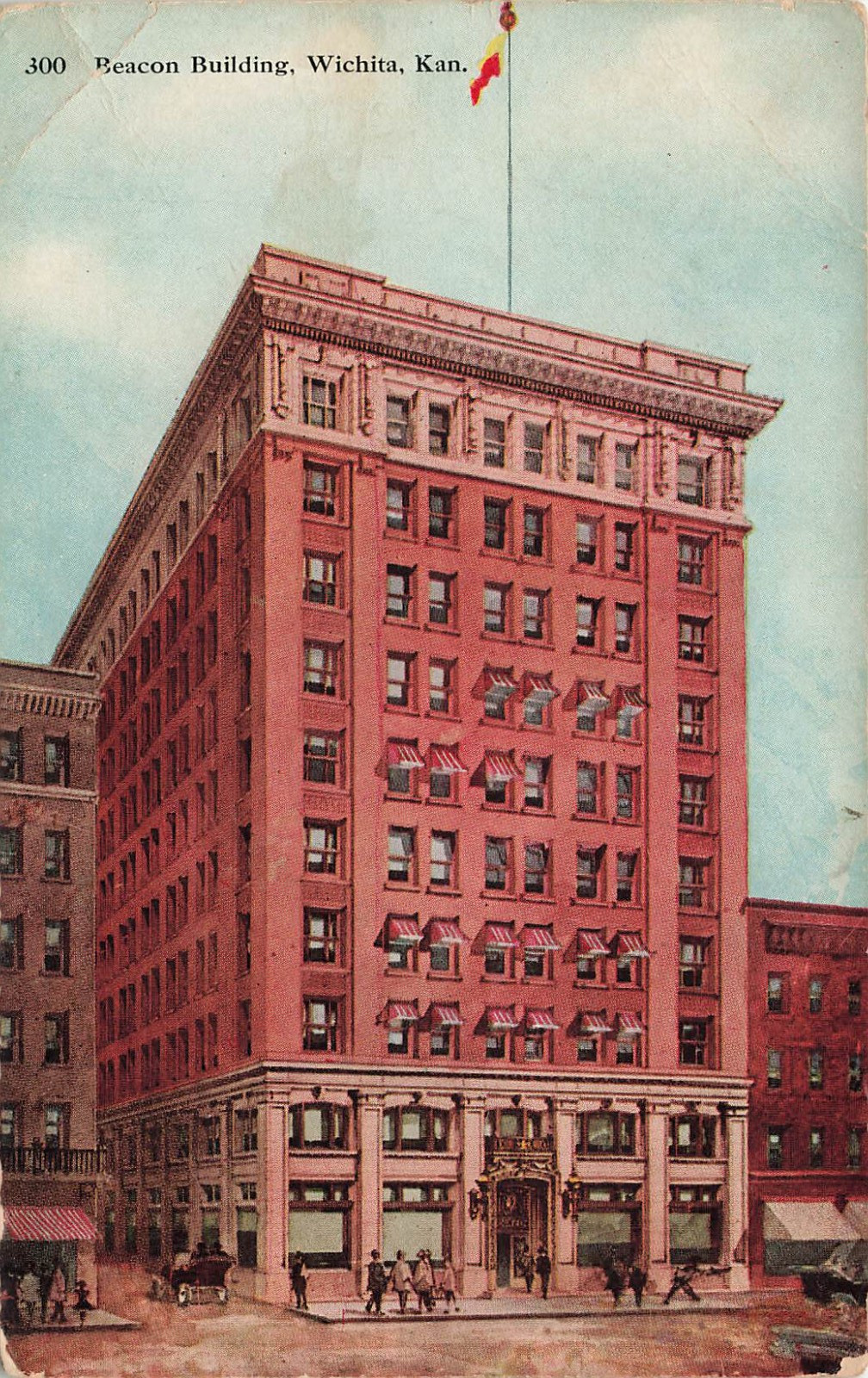 THE BEACON OFFICE BUILDING POSTCARD WICHITA KS KANSAS 1910