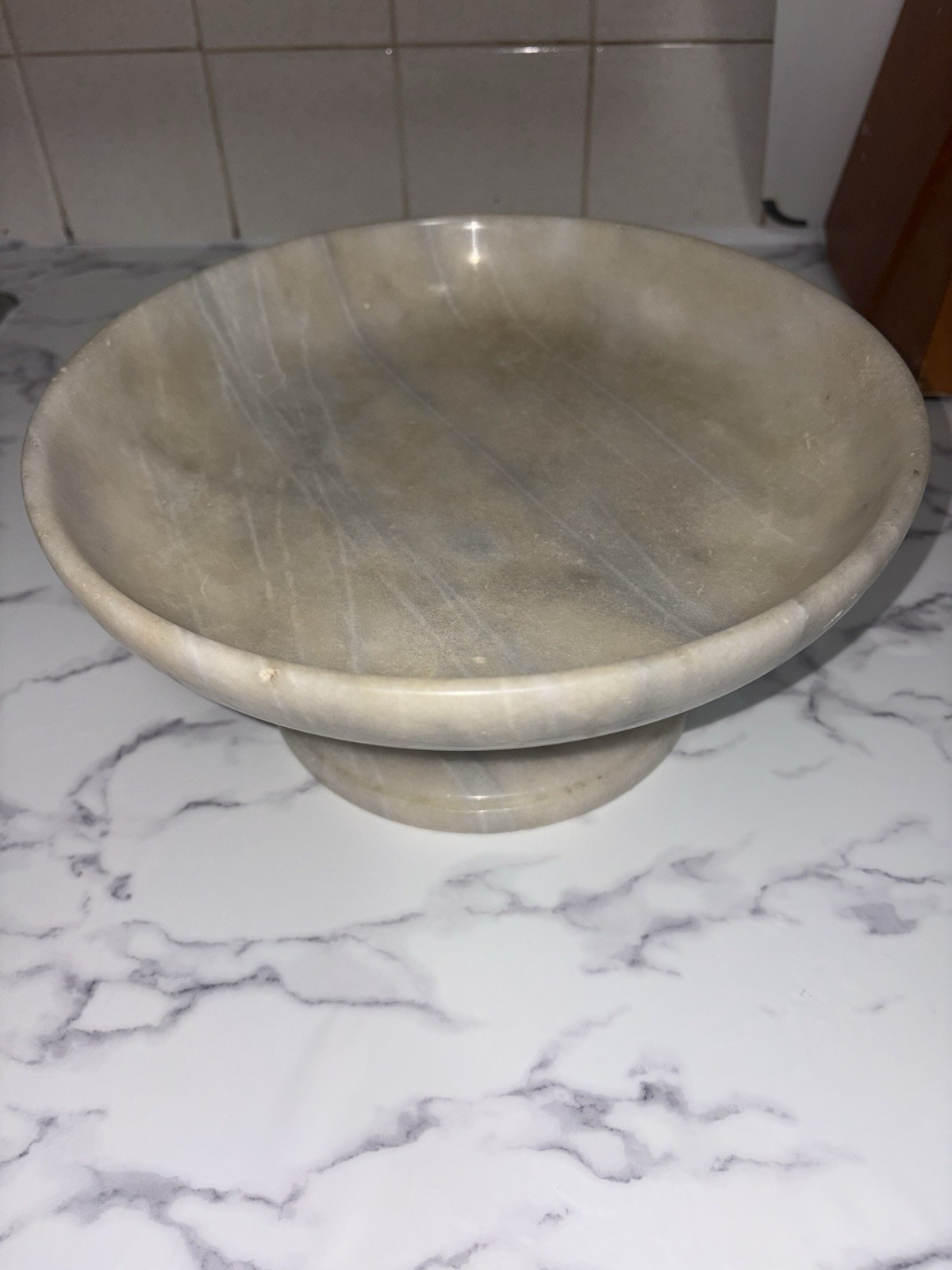 Vintage Italian Hand Carved Alabaster / Marble Pedestal Footed Bowl 10
