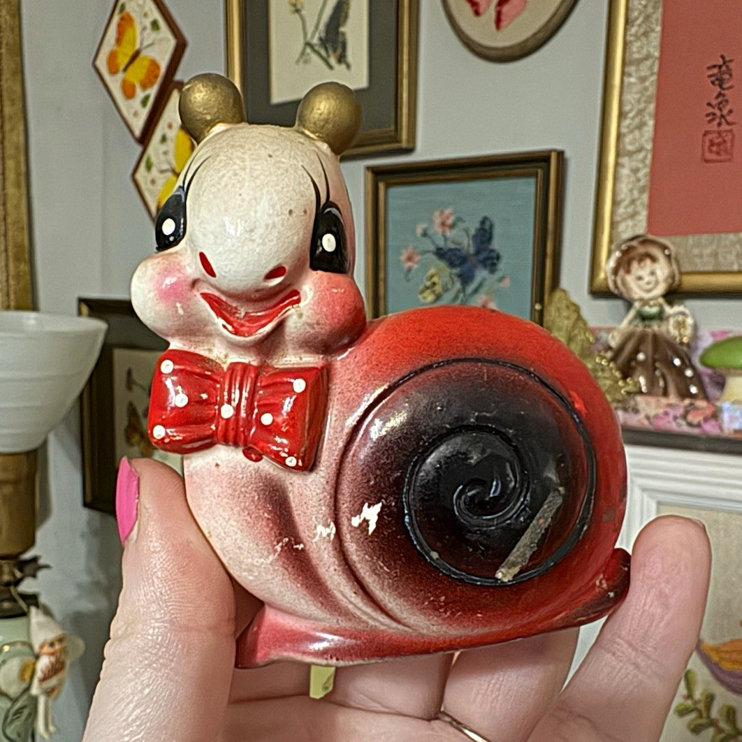 Vintage Ceramic Anthropomorphic Snail Shaker Bow Tie Kitschy Vintage Ceramic Anthropomorphic Snail Shaker Bow Tie Kitschy
