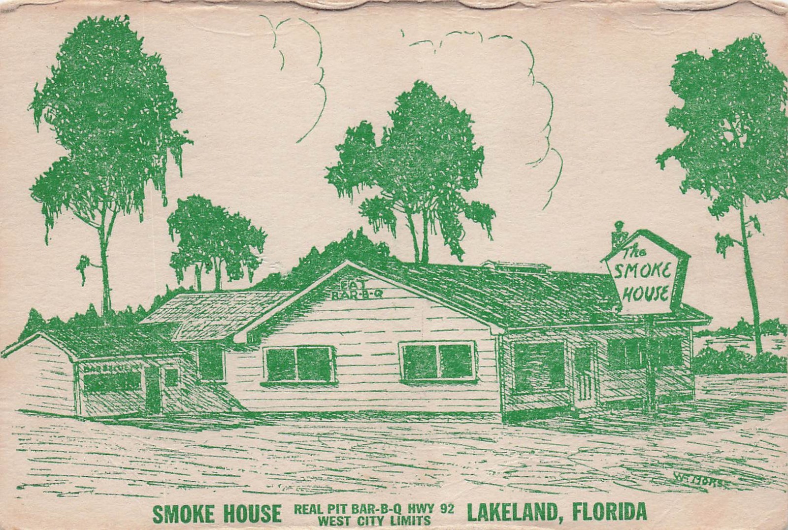 Lakeland Florida Smoke House Restaurant Artist Drawing Advertising Postcard 1A