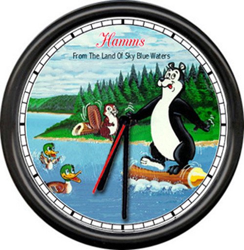 Hamm\'s Hamms Costume Beer Bear On A Log Beavers Refresing Bar Sign Wall Clock