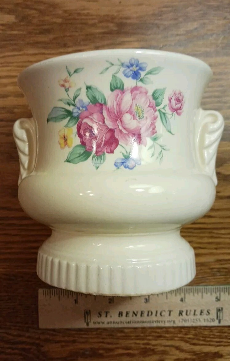 Small VINTAGE TWO HANDLED VASE BY ROYAL COPLEY(?)- FLORAL DESIGN. Very Nice.