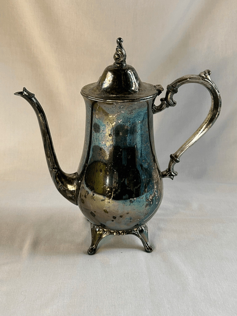 Vintage Silver-Plated Footed Coffee/Tea Server, Hinged Lid, Heavy