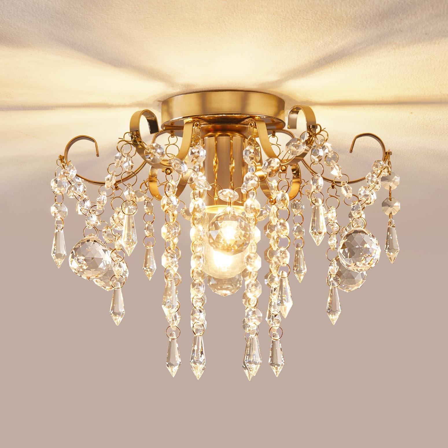Cyaruy Modern Mini Crystal Chandelier, Gold Semi D9.5\ Cyaruy Modern Mini Crystal Chandelier, Gold Semi D9.5\