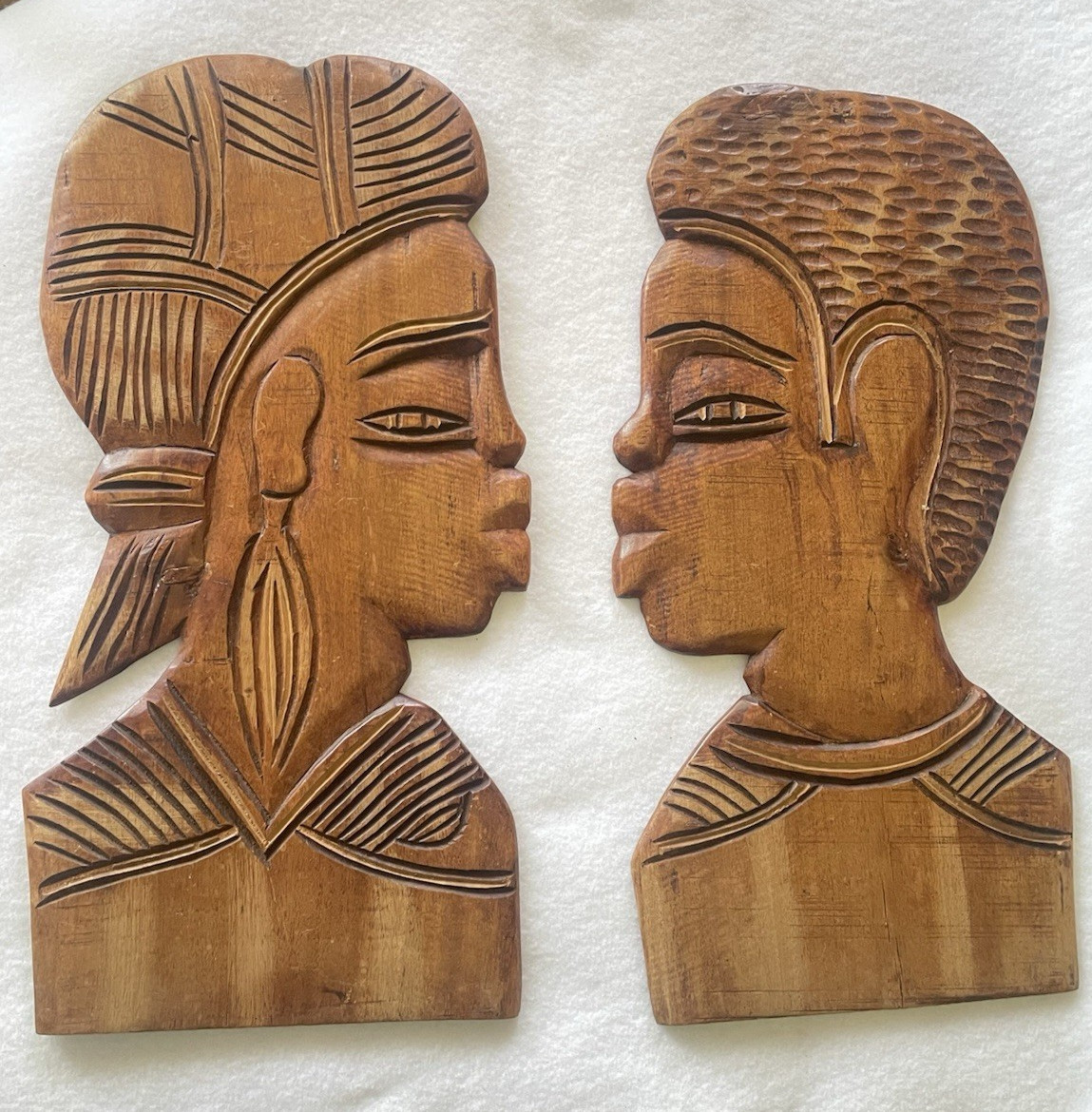 2 Vintage African Tribal Art Hand-Carved Man and Woman 11.5\
