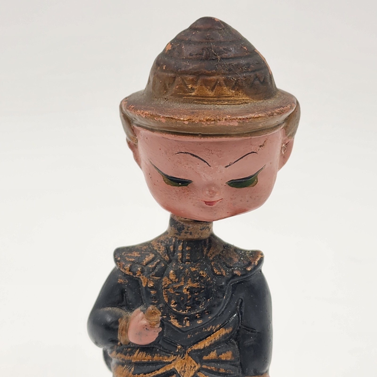 Oriental Boy Bobblehead Salt Pepper Shaker Japan Vintage Green Nodder 