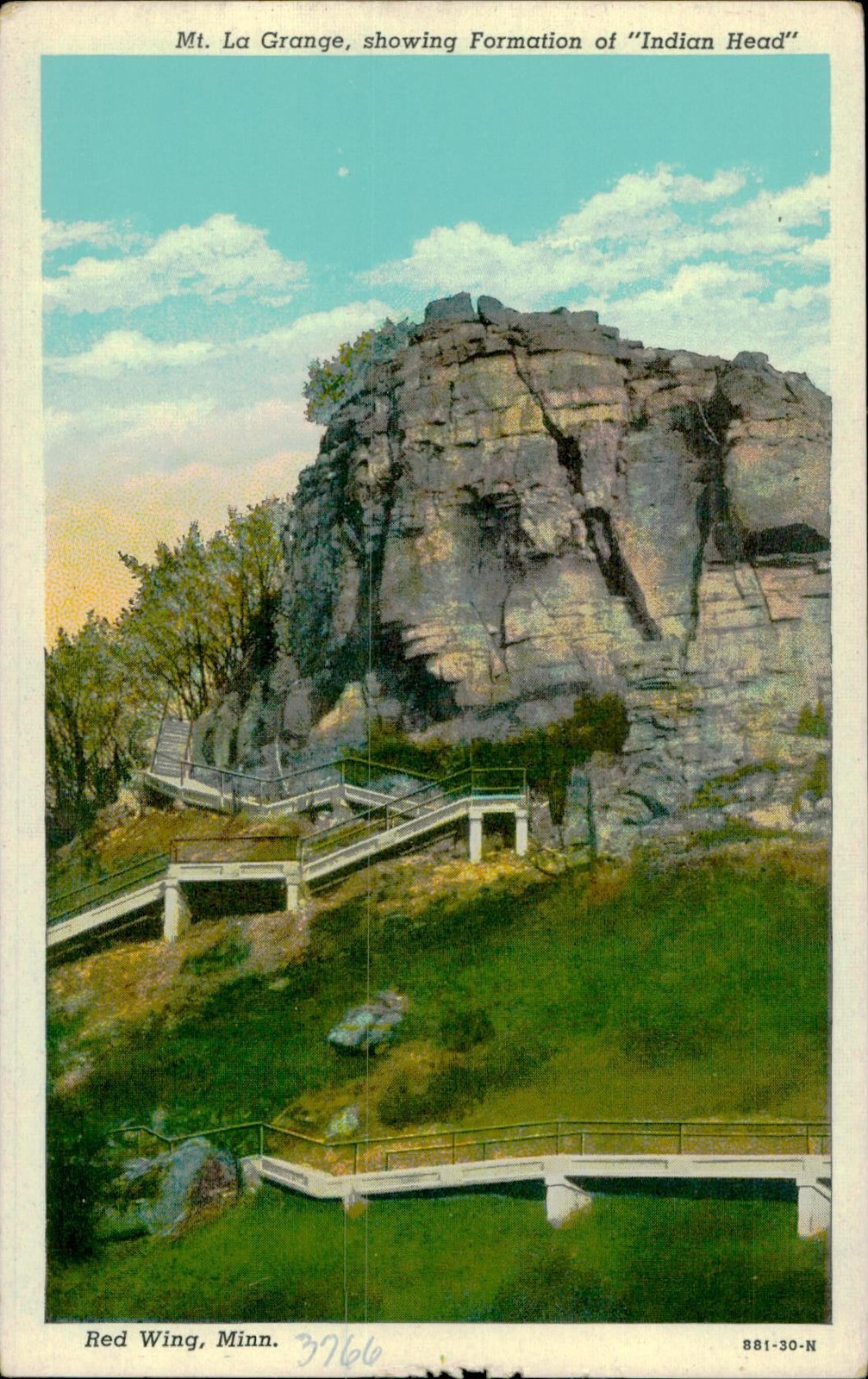 Mt La Grange Indian Head Postcard Red Wing Minn Vintage 881-30-N Unposted