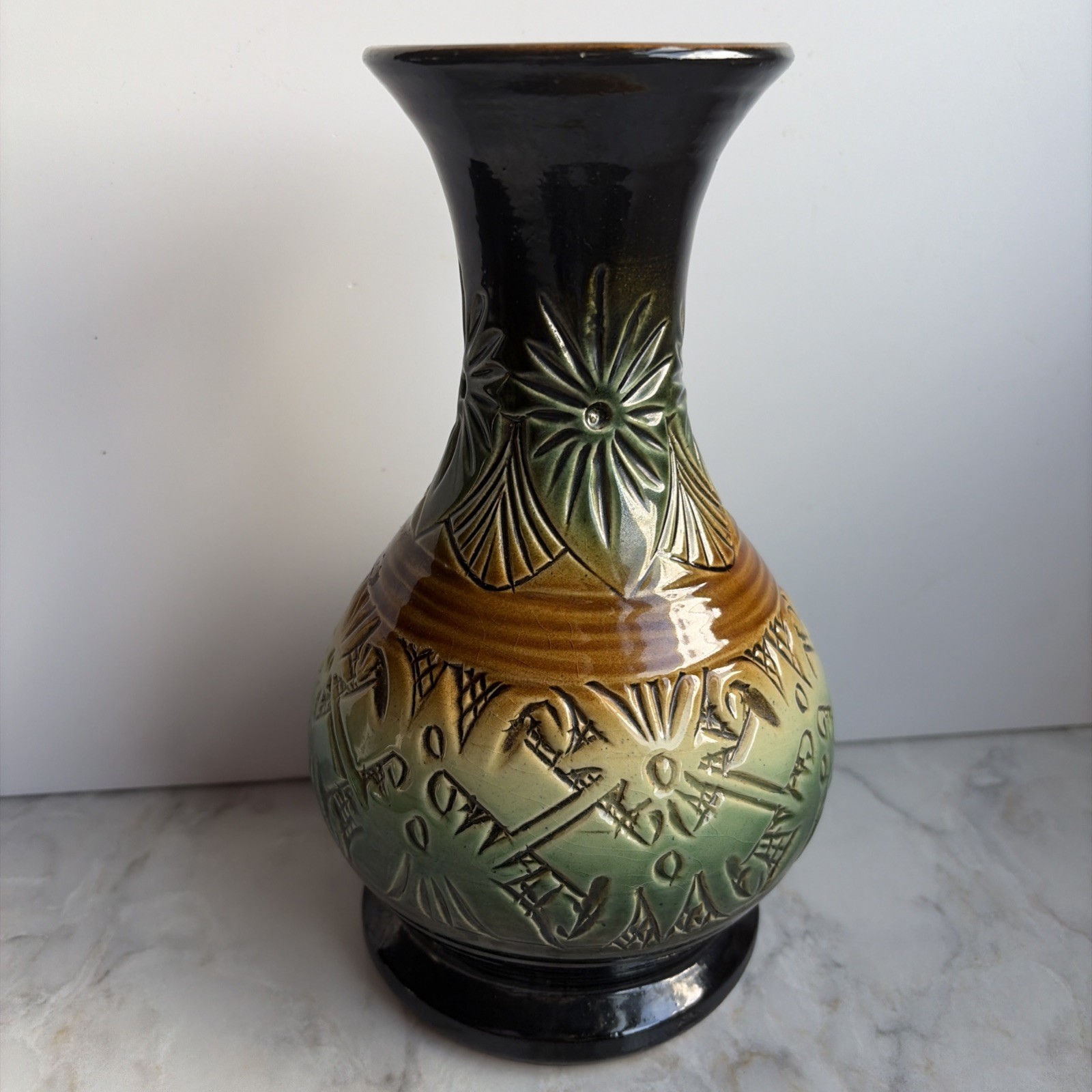 Sarawak Hand carved Art Pottery Vase Tribal Motifs Malaysia