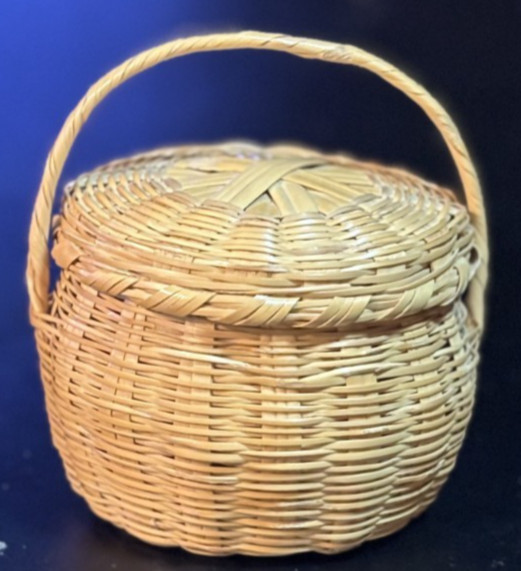 Vintage 50\'s-60\'s Small Lidded Sewing Trinket Basket--Split Bamboo & Reed, Mint Vintage 50\'s-60\'s Small Lidded Sewing Trinket Basket--Split Bamboo & Reed, Mint