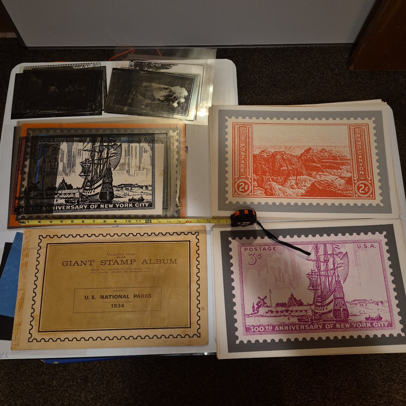 Vintage Stamp Printing Archive Proofs Negatives Layout Lot Mid Century Large