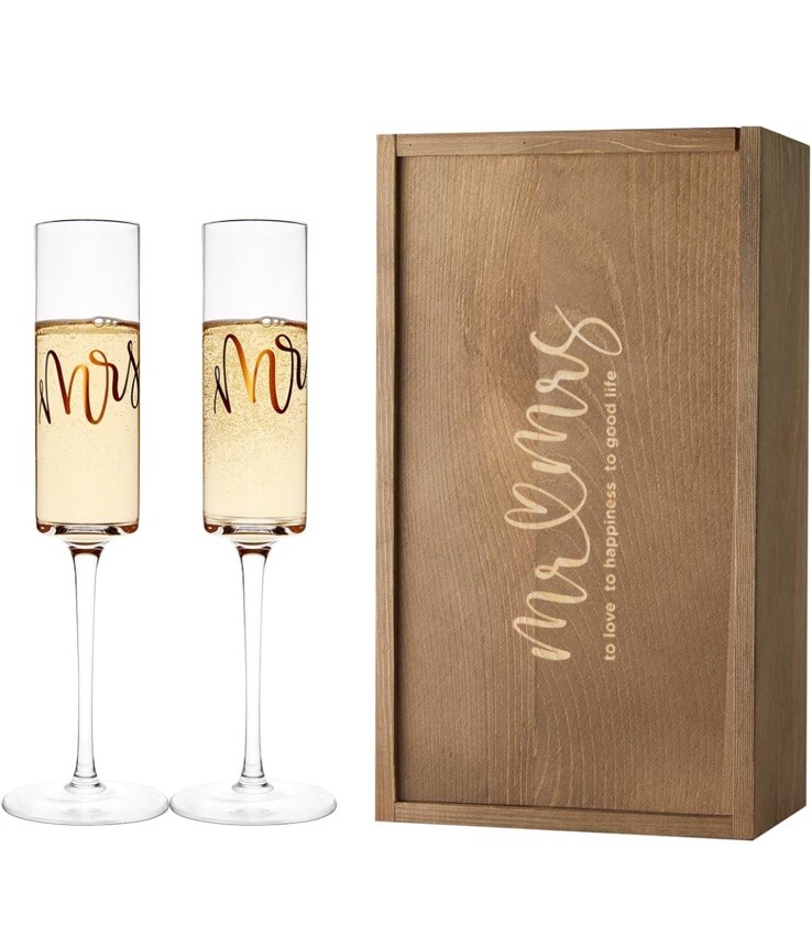Mr And Mrs AW Bridal Champagne Flutes Boxed