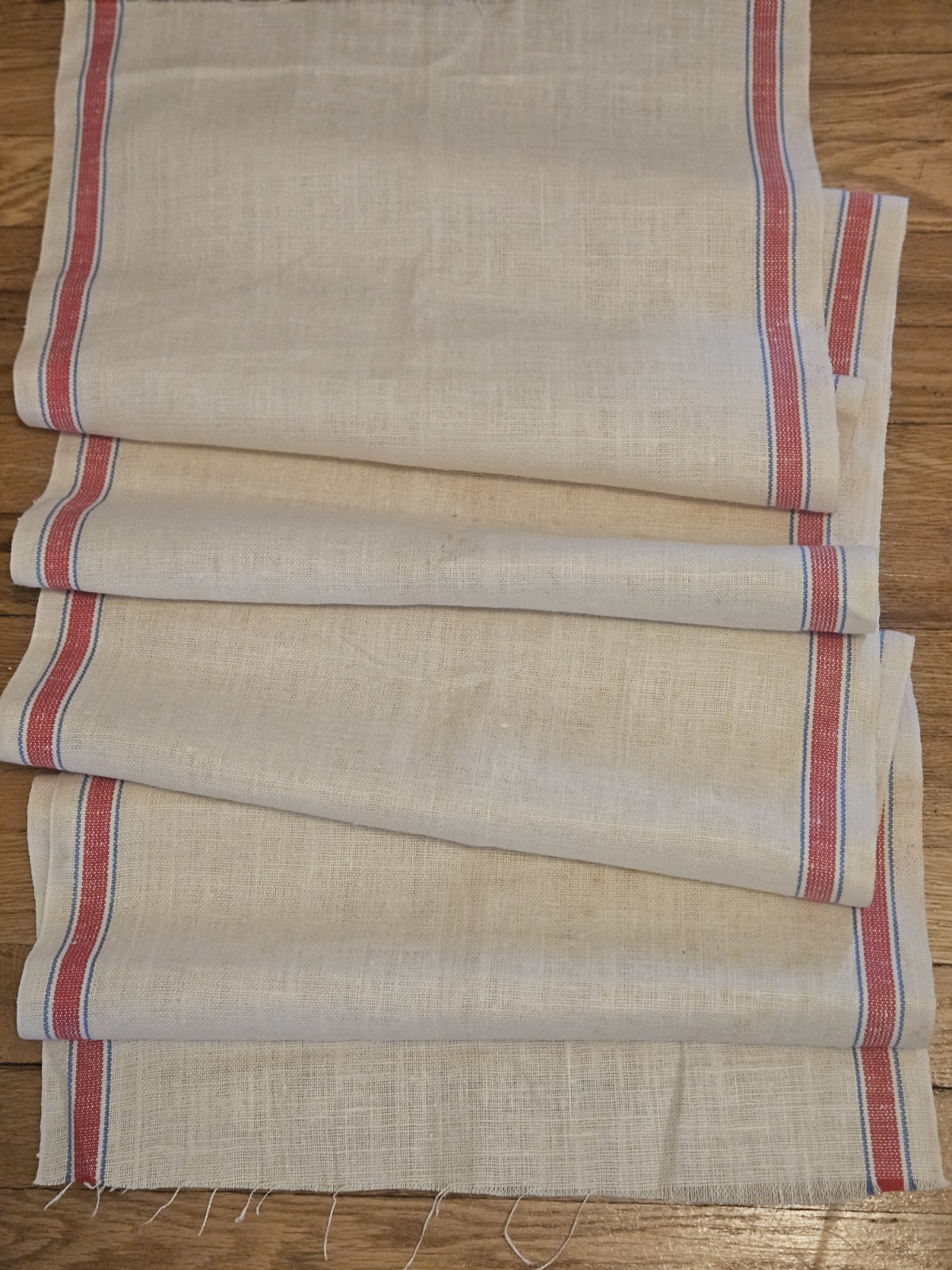 Antique Linen Kitchen Tea Towel Toweling Fabric Red Blue Striped 84\