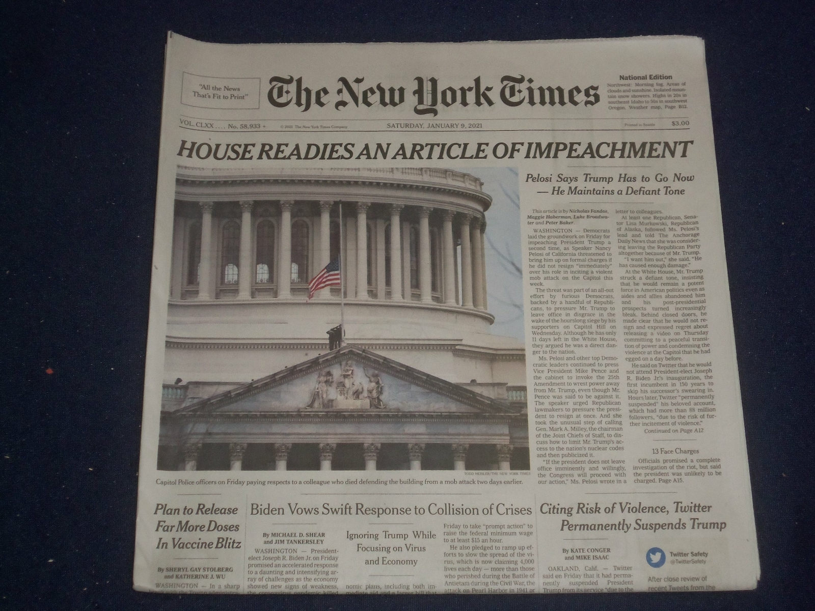 2021 JANUARY 9 NEW YORK TIMES - HOUSE PREPARES ARTICLE OF IMPEACHMENT