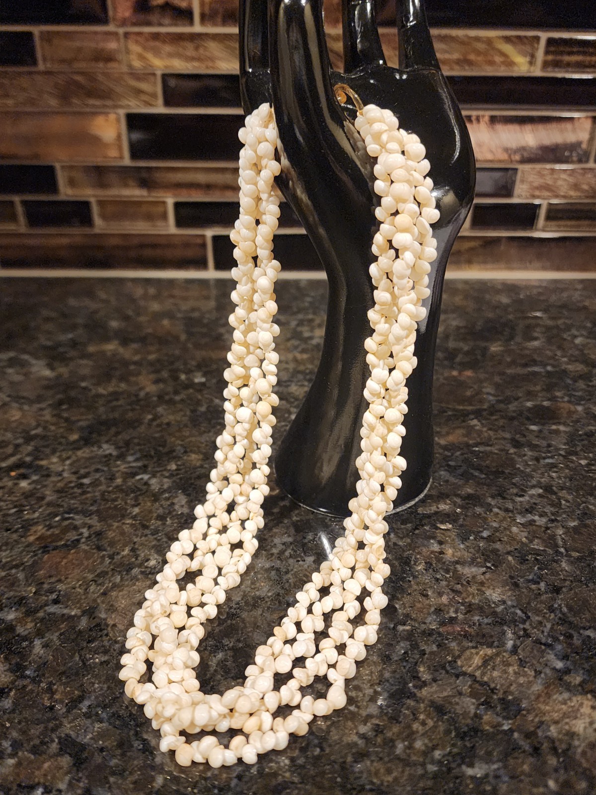 Vintage Mongo Shell Necklace Hawaiian Lei Bridal 4 Strand Celluloid Clasp 17\