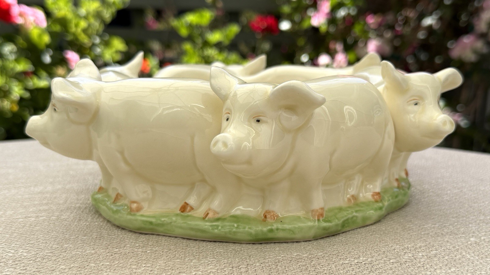 Vintage 1979 Vandor Ring of Pigs Ceramic Planter Bowl Japan Farmhouse Decor