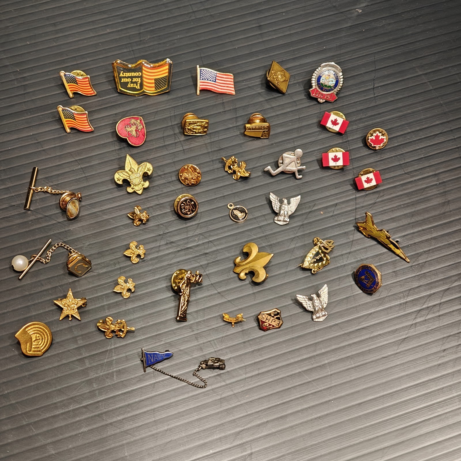 Vintage Mixed Lapel Pin Lot USA Canada Boy Scouts Masonic Military Tie Tack