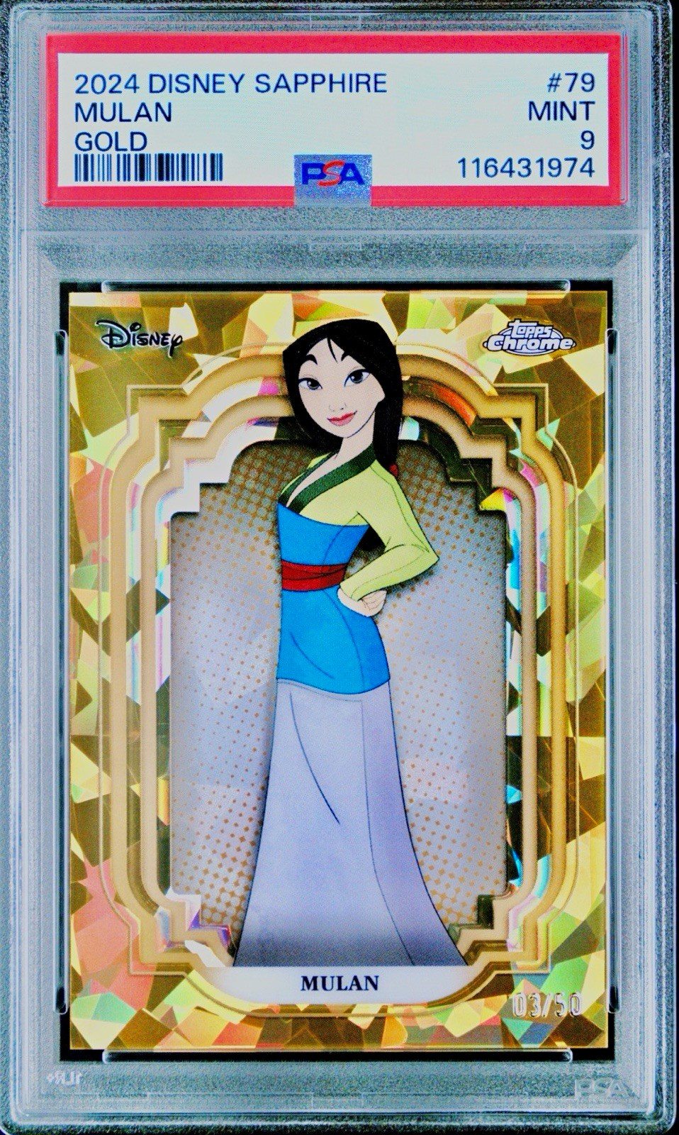 Mulan 2024 Topps Disney Sapphire #79 Gold 03/50 PSA 9 