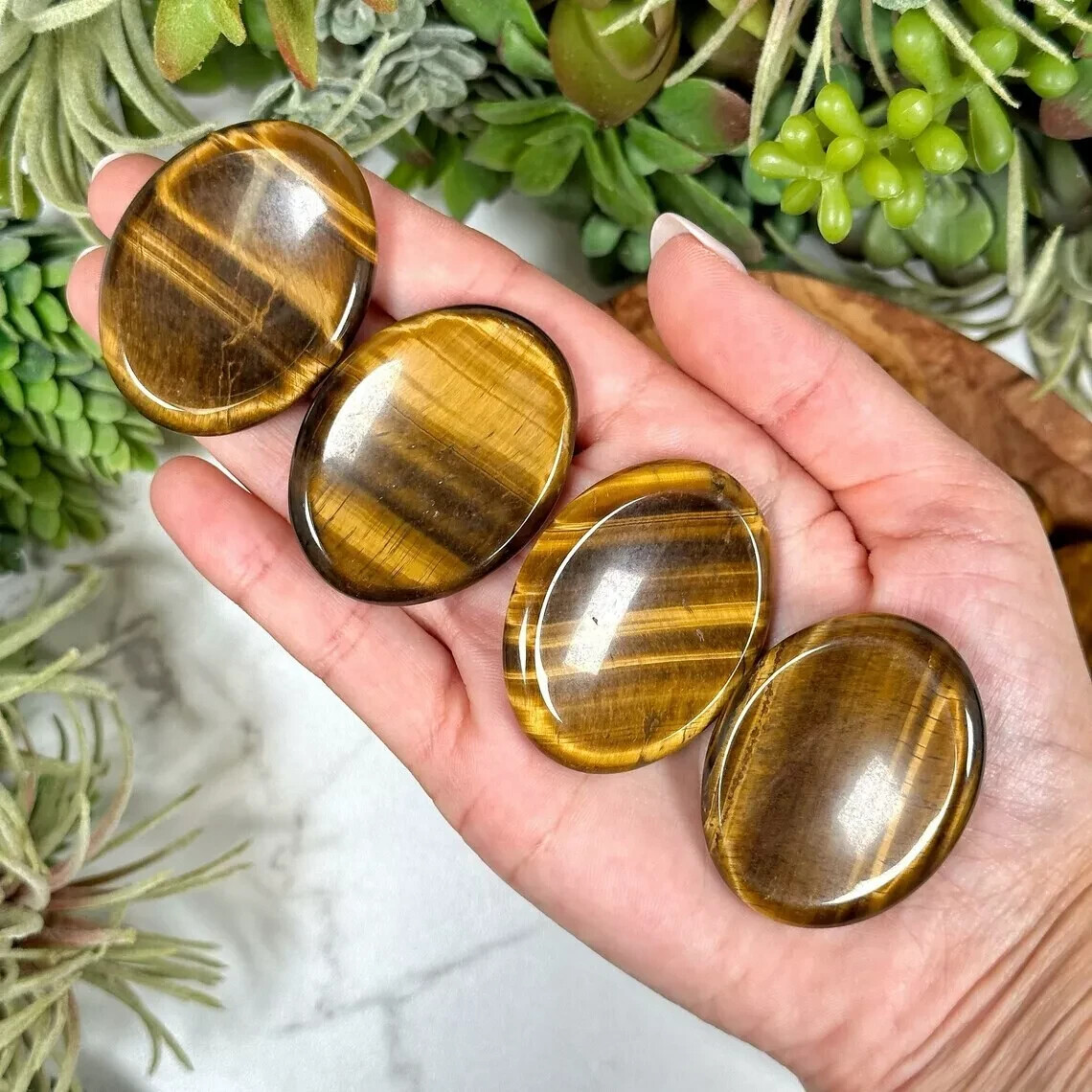 Tiger's Eye Worry Stone Healing Crystal Palm Stone Attract Luck Crush Fear