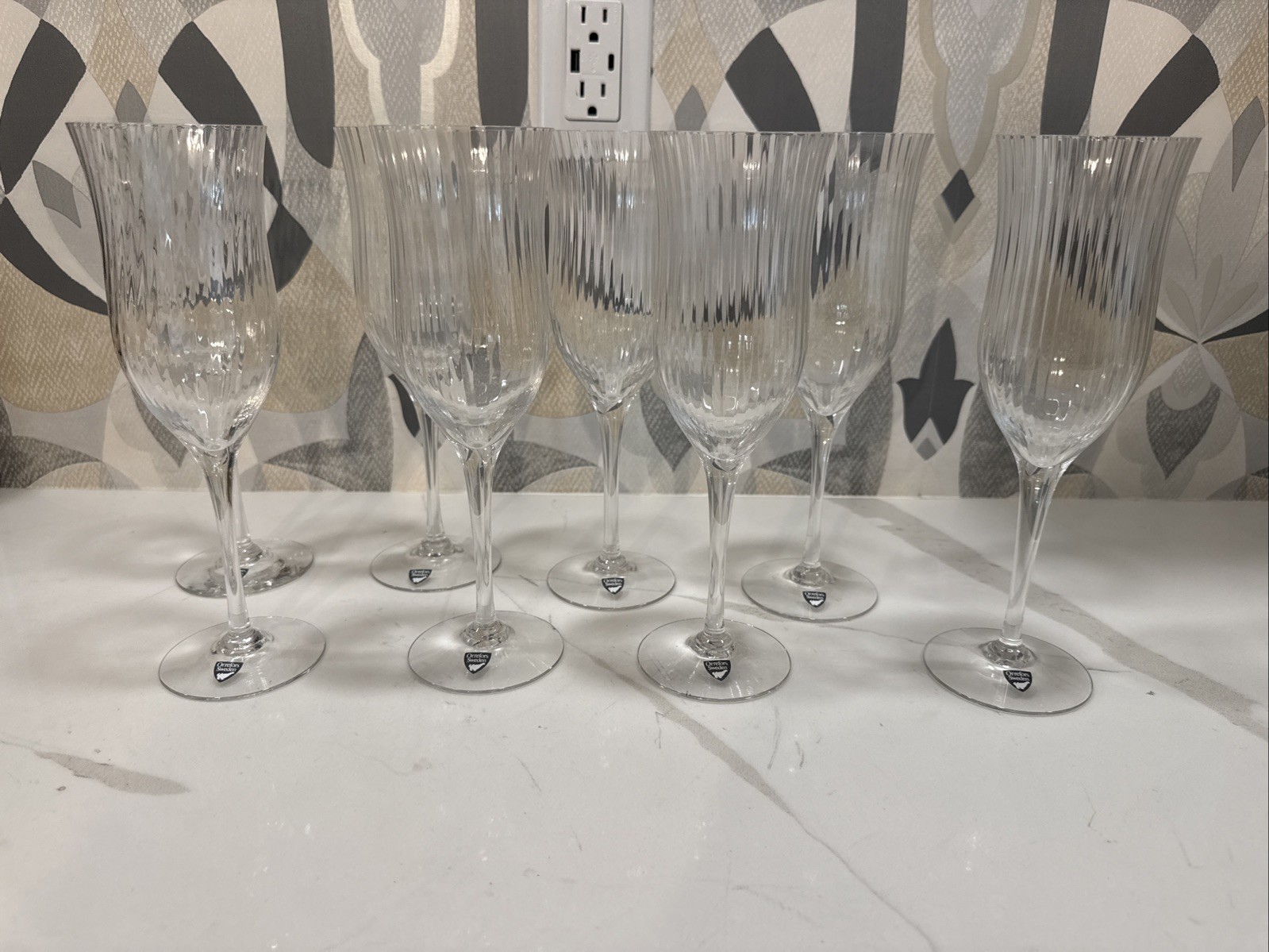 1980\'s Sweden Orrefors Harmony Water Goblet Signed Optic Glass 10 OZ Set Of 8