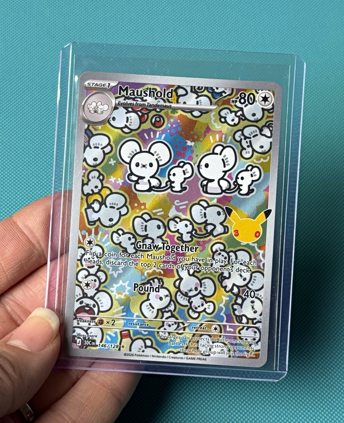 Pokémon TCG Maushold 146/128 Holo Illustration Rare 30th Celebration Collection Pokémon TCG Maushold 146/128 Holo Illustration Rare 30th Celebration Collection