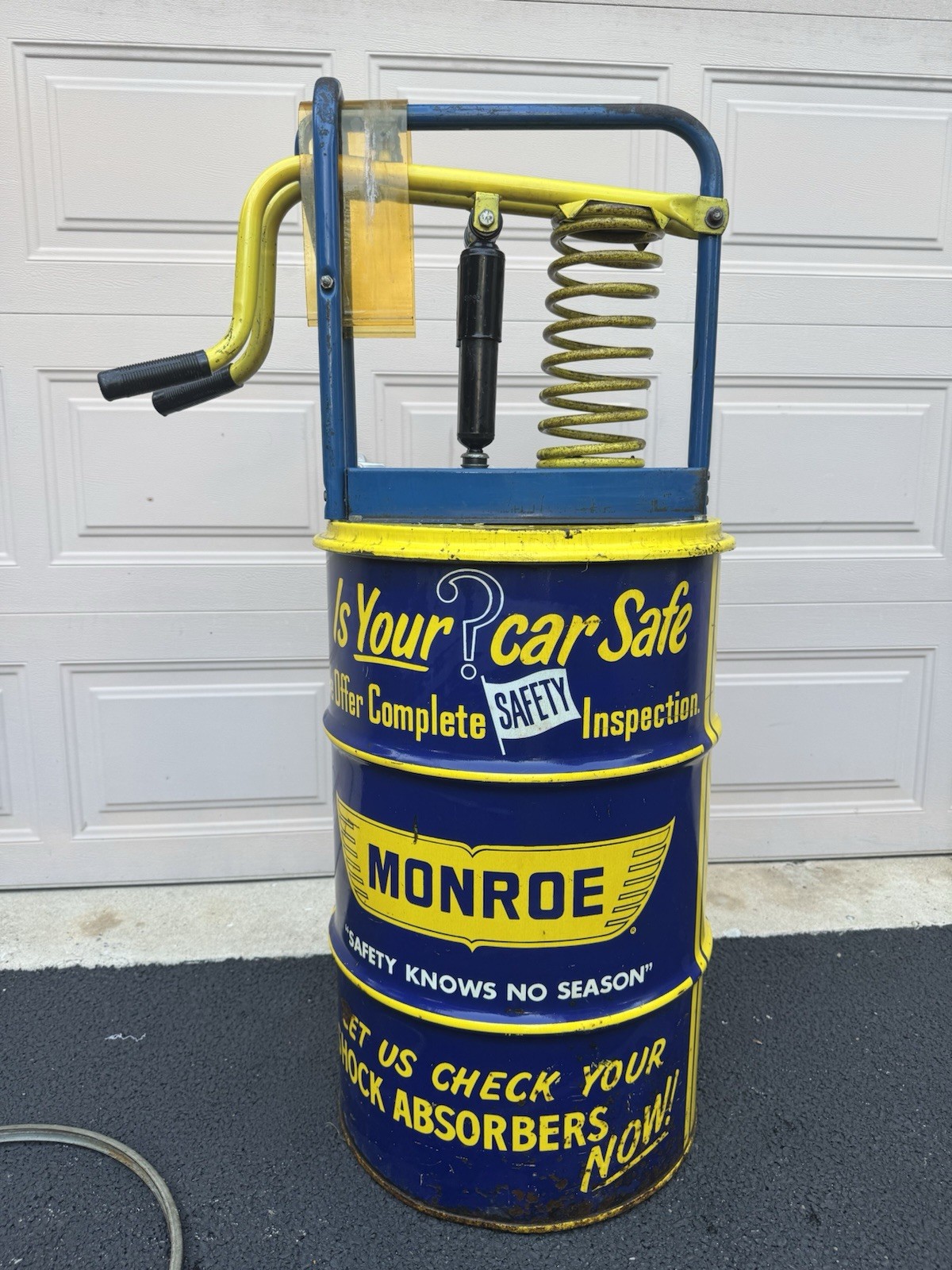 Vintage Gas Station Monroe Shock Absorbers Display Garbage Can, Great Graphics , Vintage Gas Station Monroe Shock Absorbers Display Garbage Can, Great Graphics ,