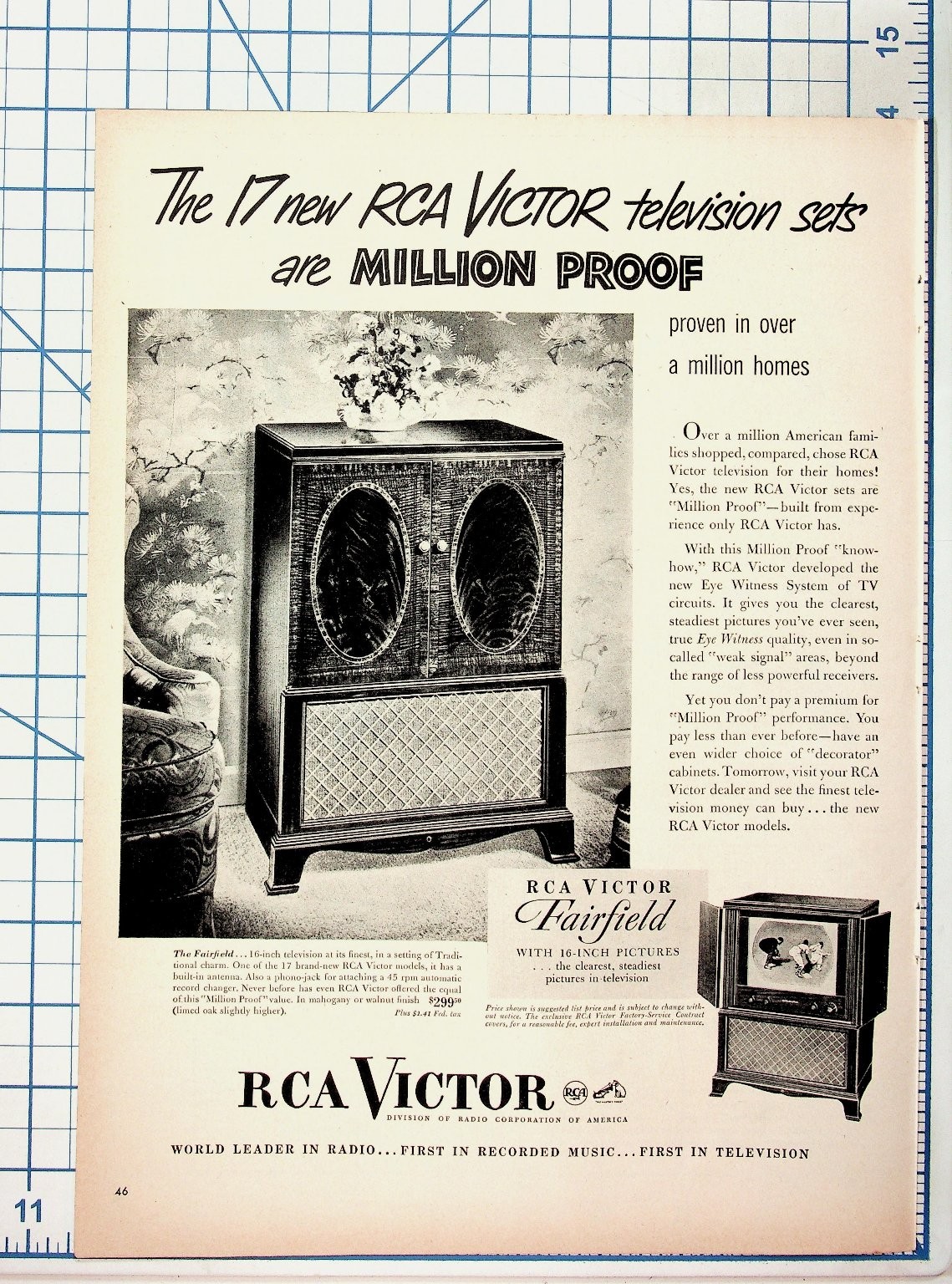 1940s RCA Victor Fairfield TV Vintage Magazine Ad Television Ephemera