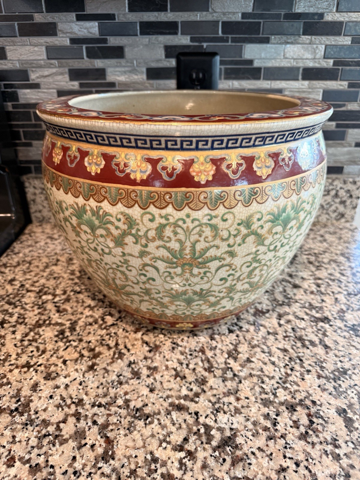Vintage Hand Painted Koi-Fish Asian Chinoiserie Fishbowl Jardinière Planter Vintage Hand Painted Koi-Fish Asian Chinoiserie Fishbowl Jardinière Planter