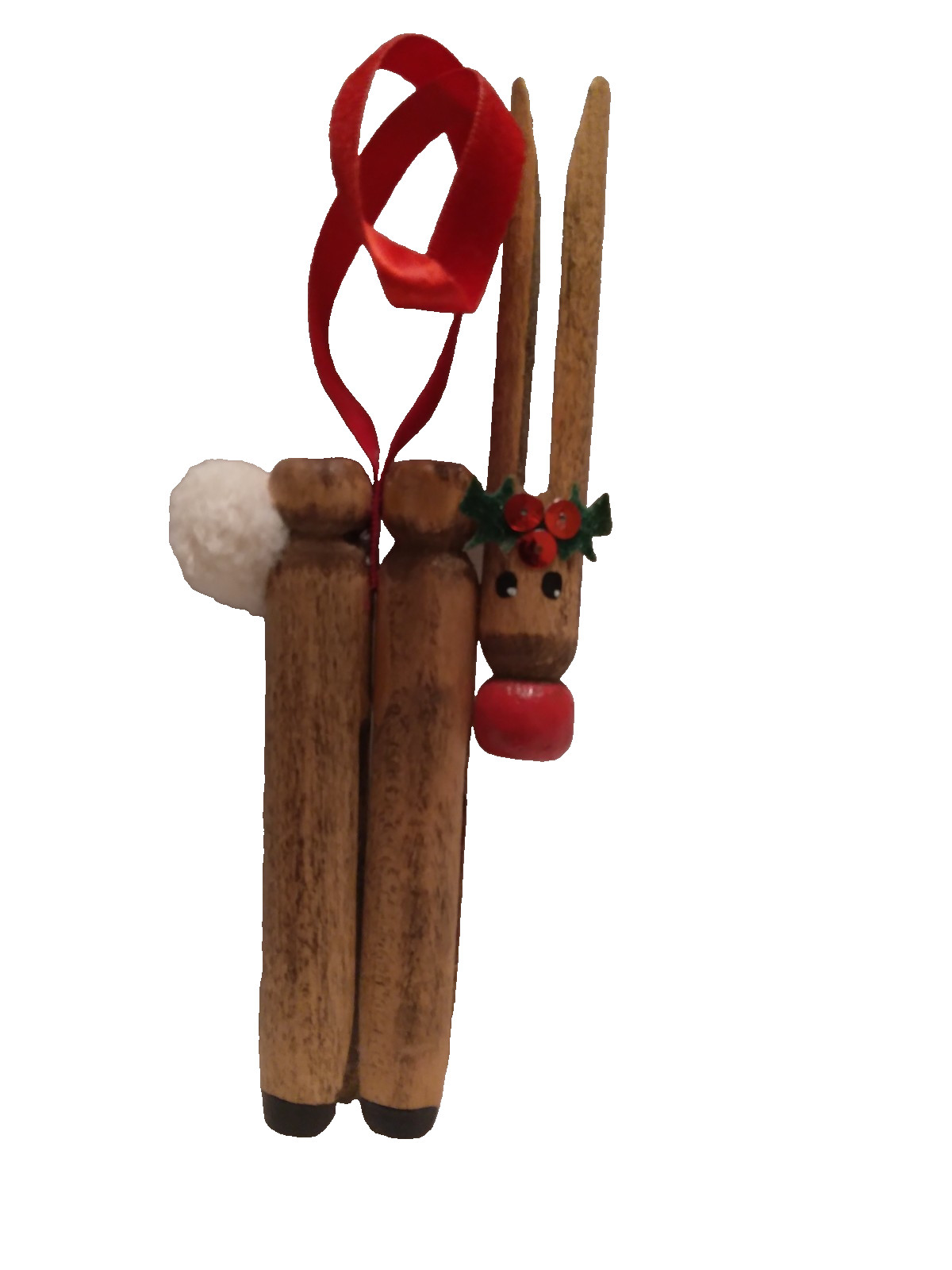 Vtg Wooden Clothespin Reindeer Ornament Handmade Handpainted 90s Y2K Classic