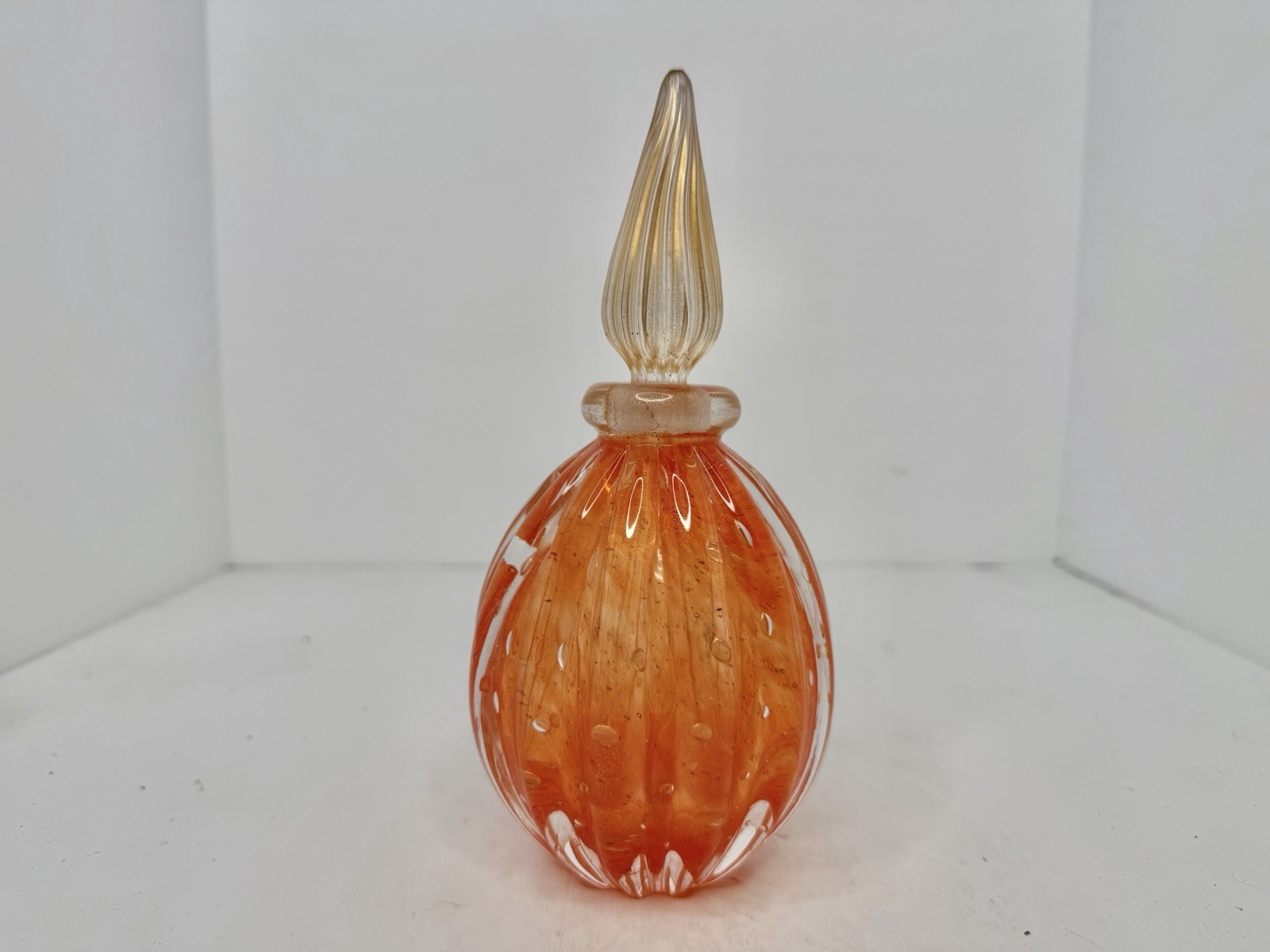 HTF Vintage MCM Gambaro & Poggi Murano Peach Gold Fleck Perfume Bottle W/stopper