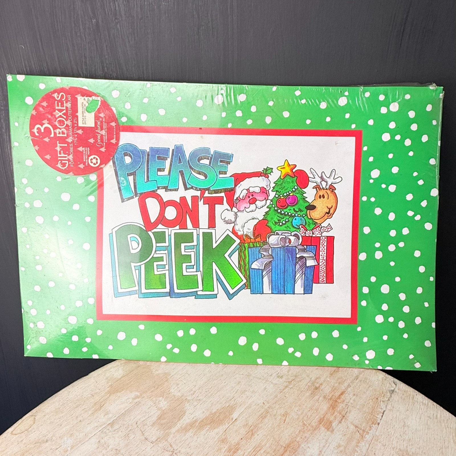 Vtg Grand Award Christmas Robe Gift Boxes 3 Pack Santa Please Dont Peek Unused