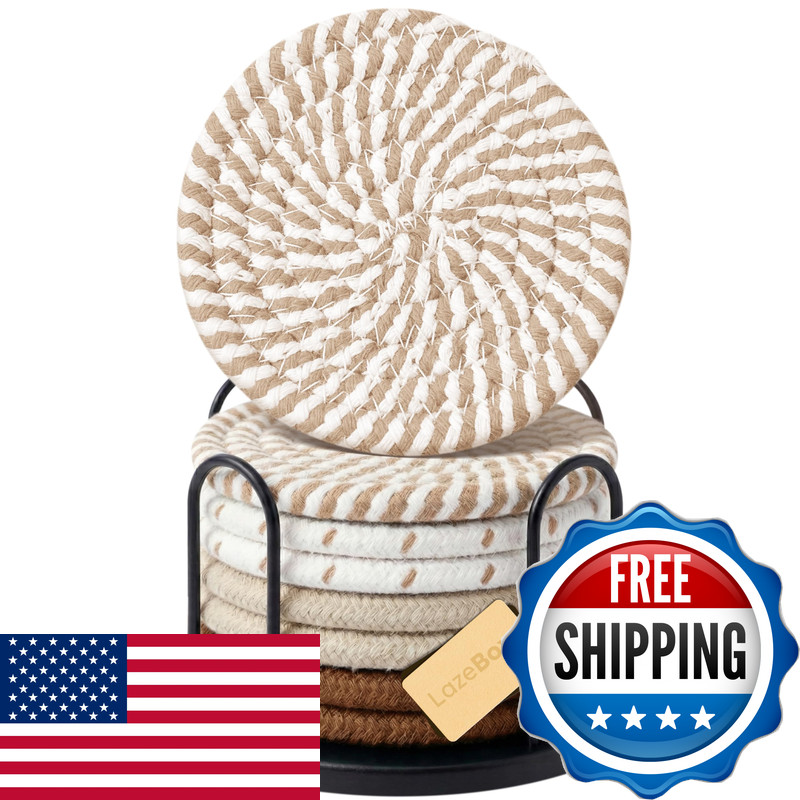 Lazebox Coasters Set Of 8 For Drinks 4 Inch Large Coasters For Coffee Table