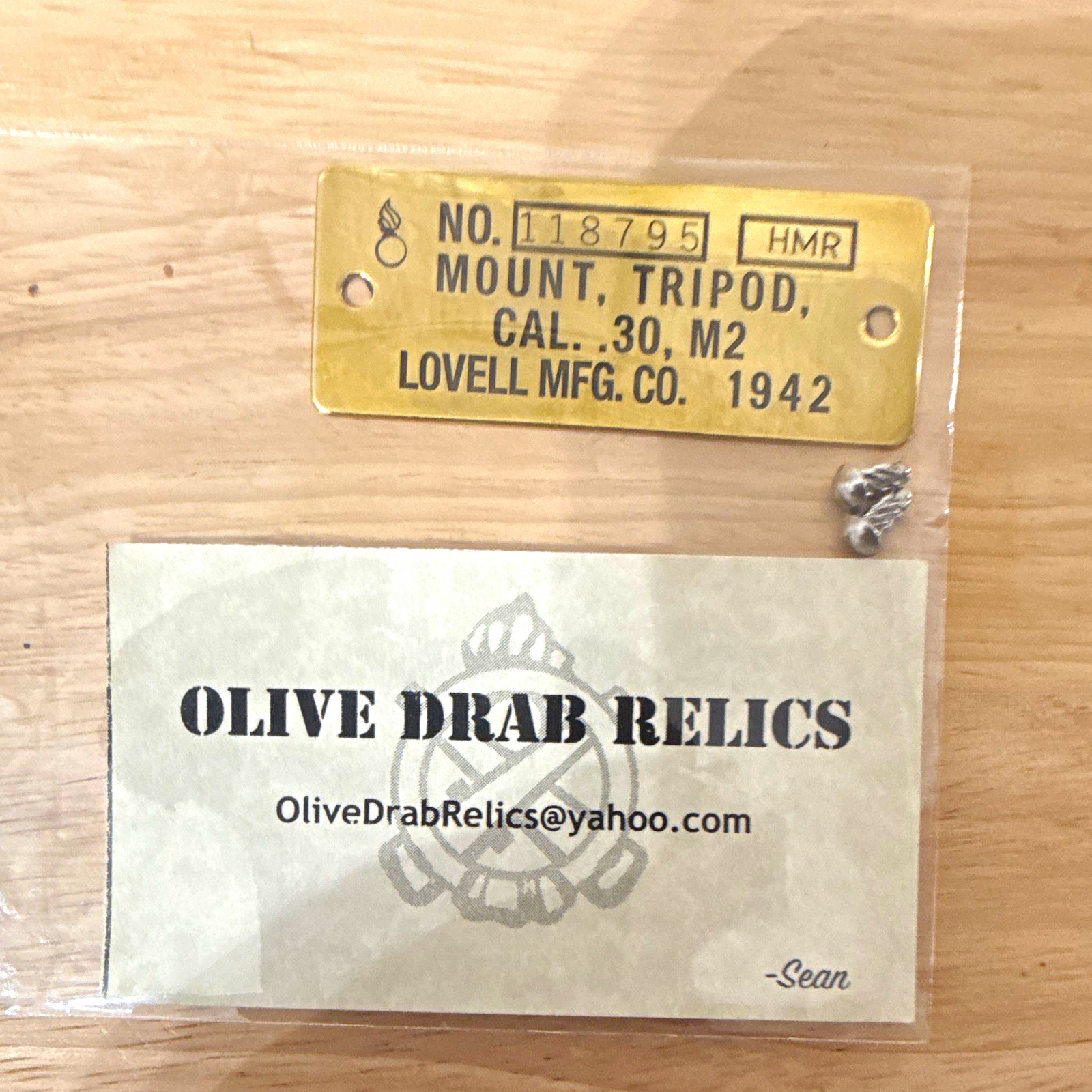 WWII Style M2 .30 Cal Tripod Brass Data Plate Lovell MFG 1942 Reproduction