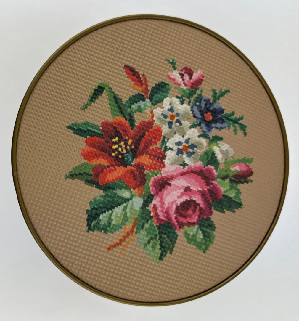 Vintage Guildcraft NY  Tin Textured Floral Needlepoint Cross Stitch 1960s Sewing