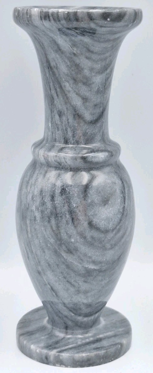 VTG Polished Grey Natural Marble Bud Vase/Heavy Tapered Candlestick Holder MCM