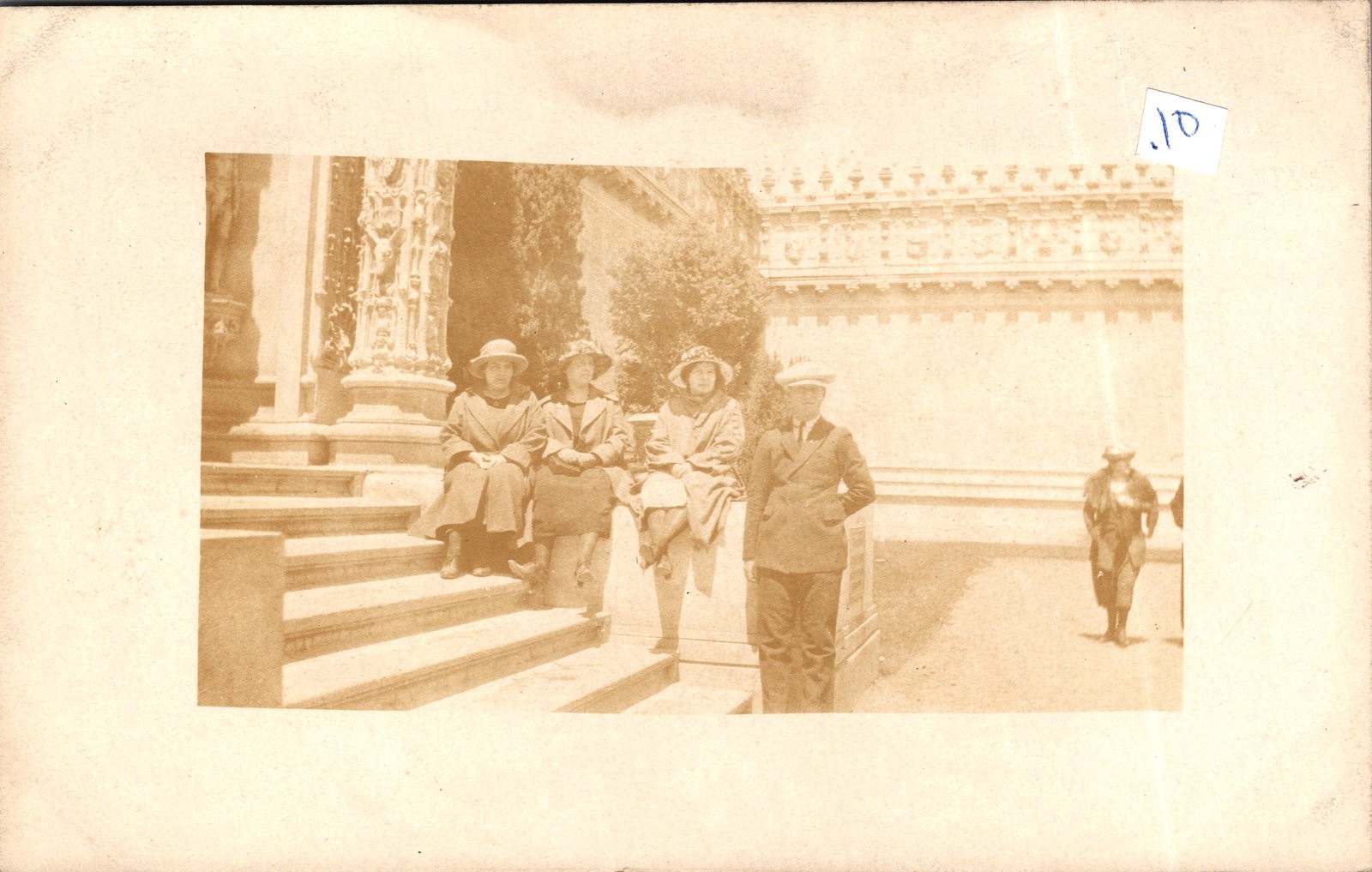 Antique RPPC Group Portrait People on Building Steps Postcard