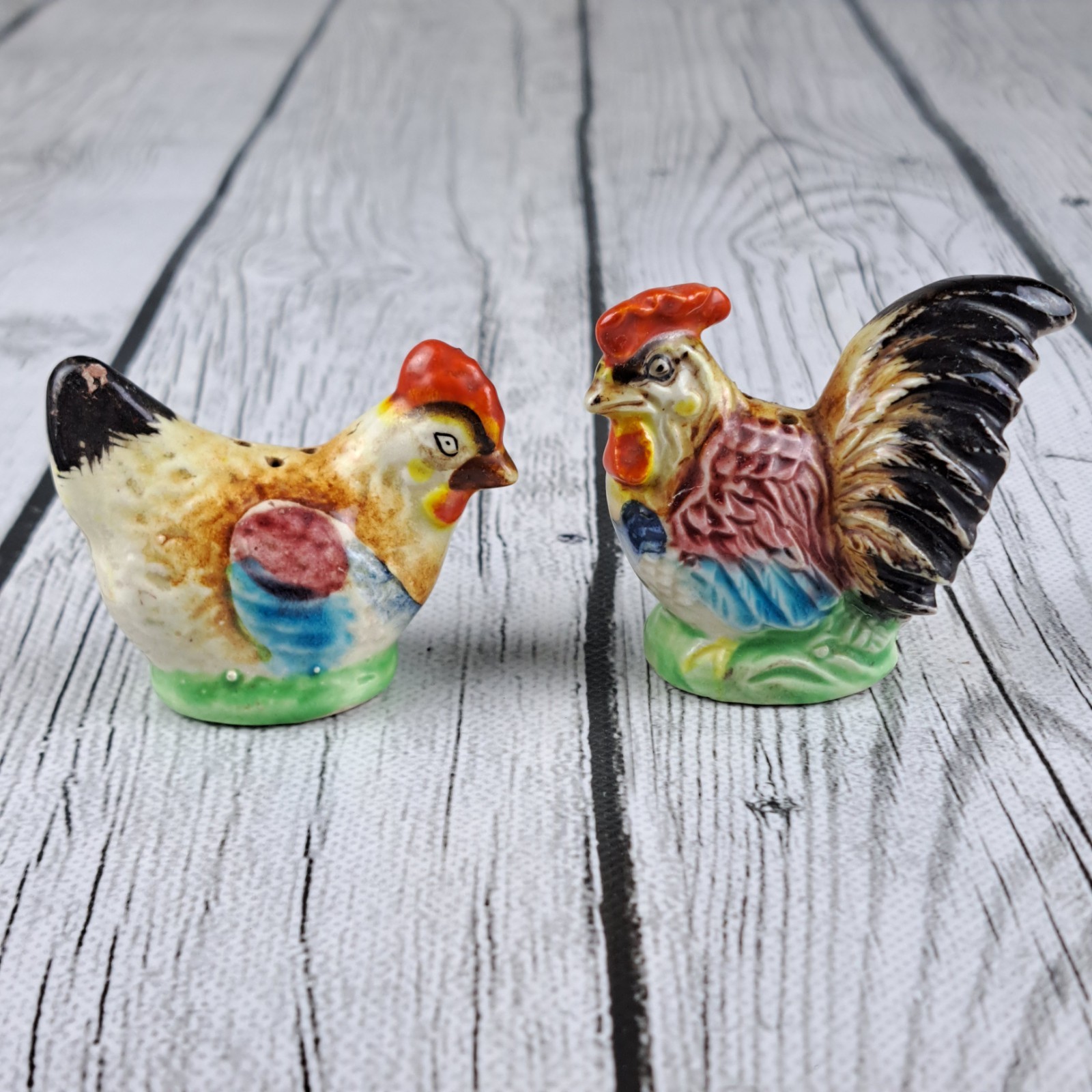 Vintage Salt & Pepper Shakers Rooster & Hen Japan