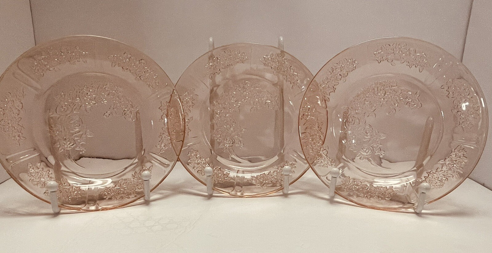 Federal Depression Glass Pink Sharon Cabbage Rose 3 Bread Plates 1935 - 39