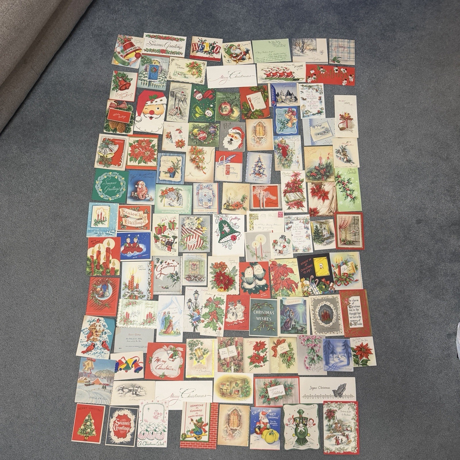 Vintage 100 Cute Christmas Holiday Greeting Cards Lot 40s-60 Ephemera Used Santa