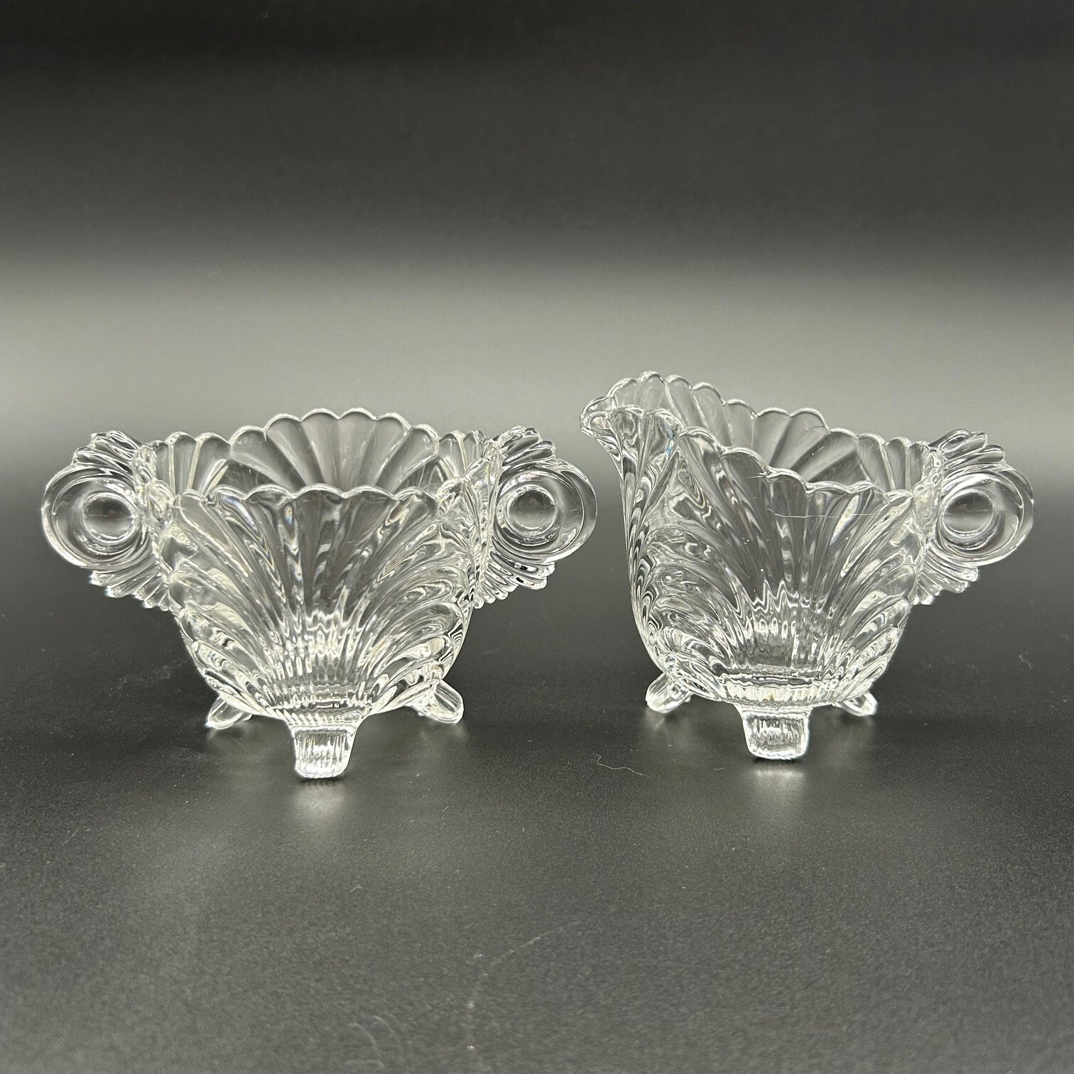 Vtg Cambridge Glass Clear Caprice Creamer and Sugar Bowl Set Vtg Cambridge Glass Clear Caprice Creamer and Sugar Bowl Set