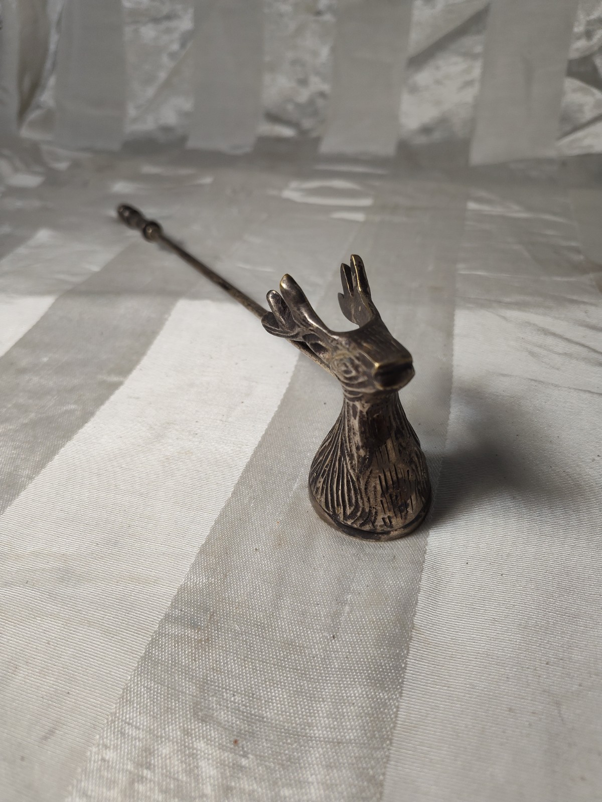 Vintage Silverplate Candle Snuffer 12” With Abstract Silver Plated Deer Vintage Silverplate Candle Snuffer 12” With Abstract Silver Plated Deer