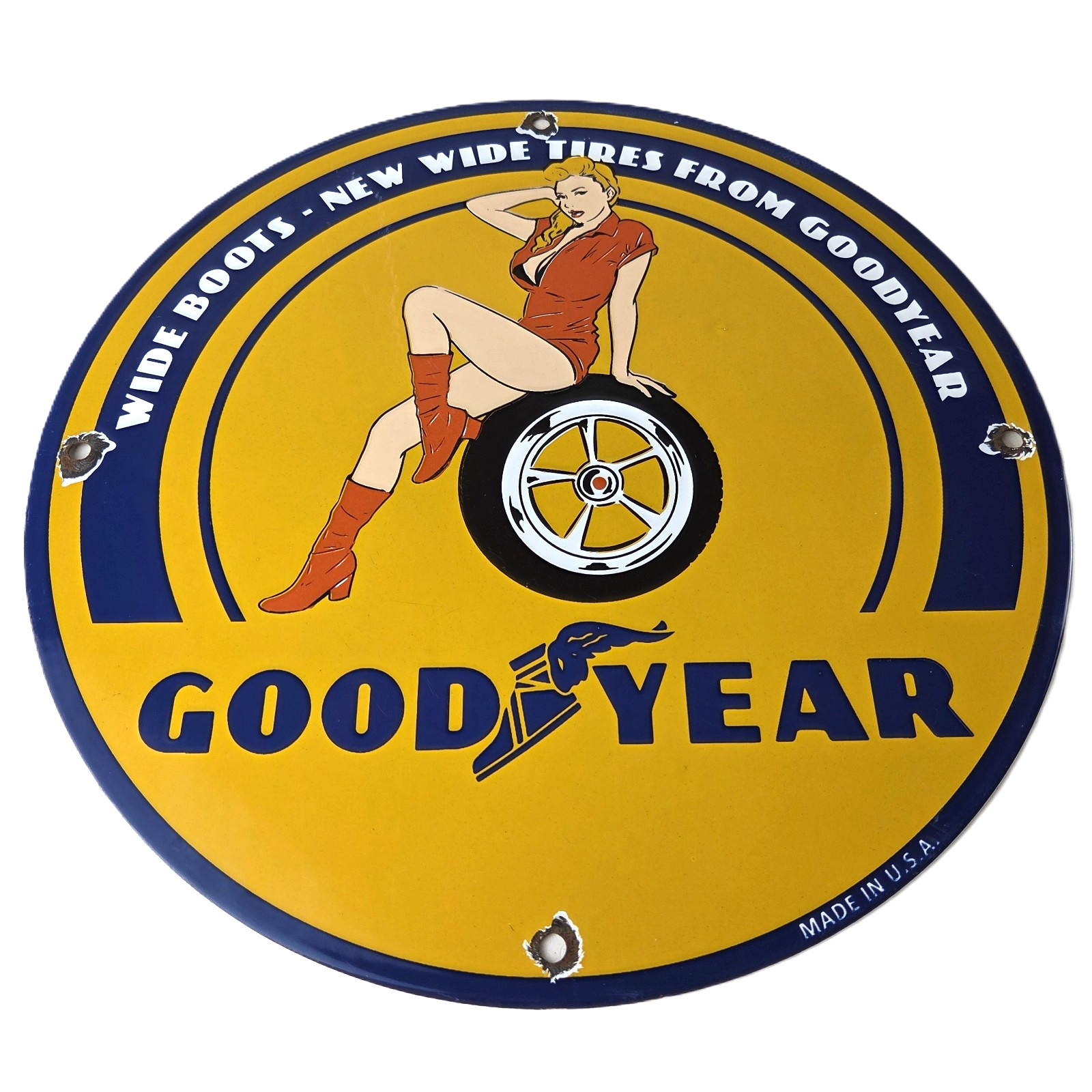 Vintage Tires Sign - Pinup Girl Sign Gas Motor Oil Pump Porcelain Sign