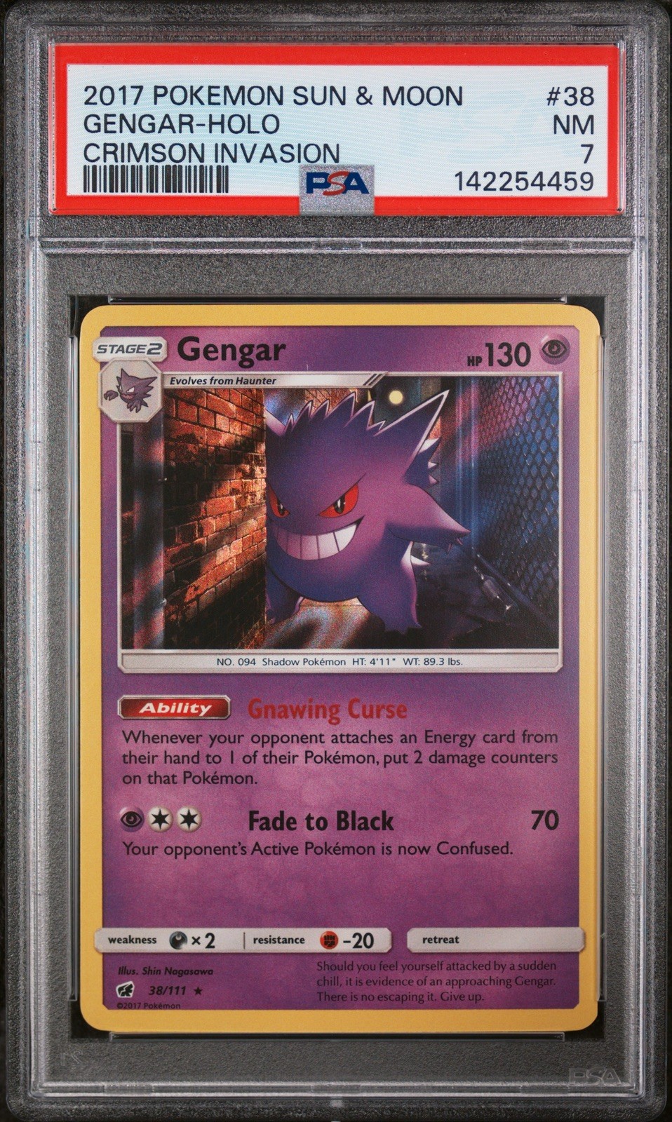 Gengar 38/111 Holo Rare Pokémon 2017 S&M Crimson Invasion PSA 7 NM New Cert