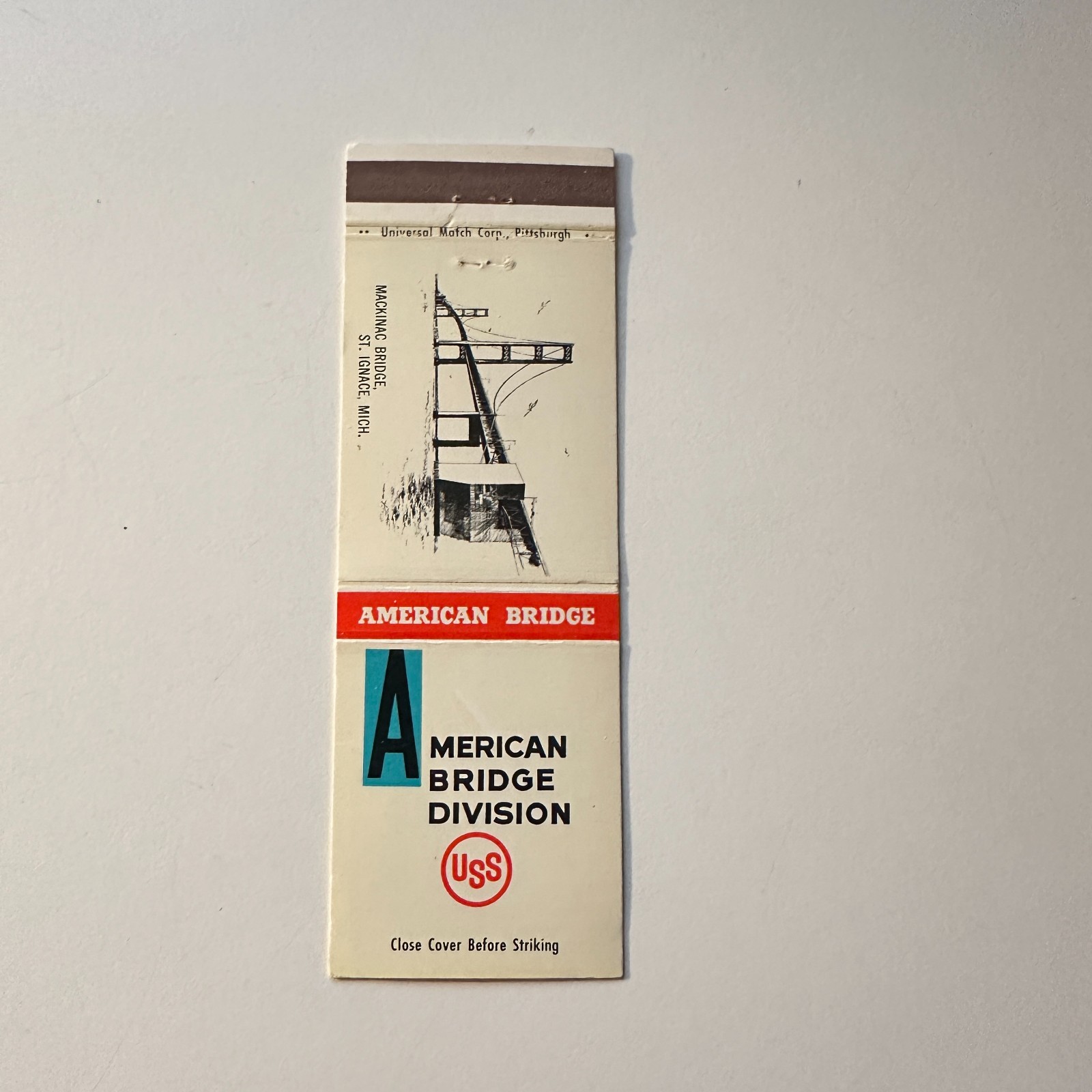 American Bridge Division Mackinac Bridge MI Vintage Matchbook Cover 5MB126-5