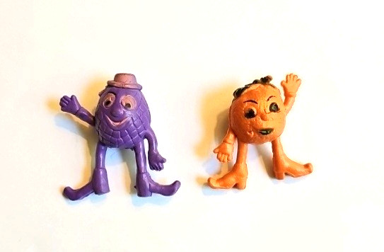 2 Vintage 1970s Munch Bunch Pencil Toppers Orange Purple Pineapple