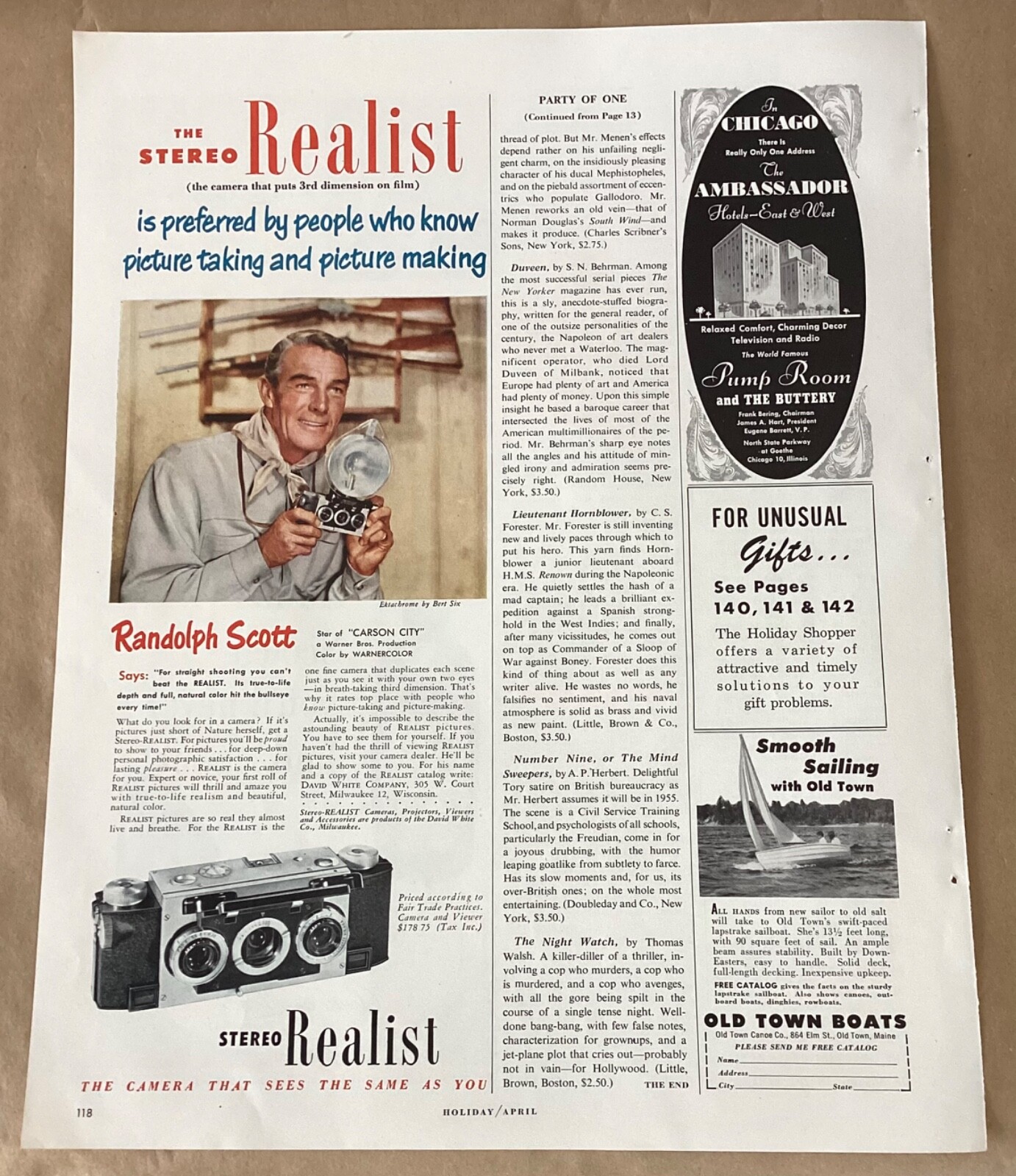 Stereo Realist camera print ad 1952 vintage 1950s retro Randolph Scott art